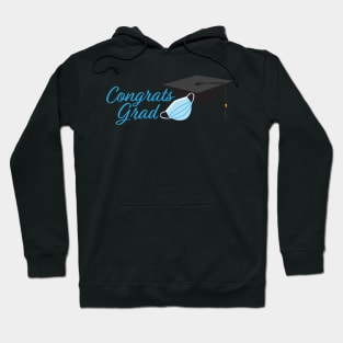 Congrats Grad 2020 Graduation - Black Graduation cap and Blue Face Mask Hoodie